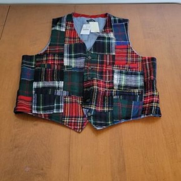 Vintage J. Crew Men's 100% Wool Moon Tweed  Tartan Patchwork Vest - Picture 3 of 11